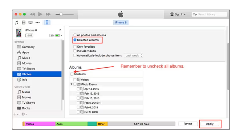 apagar fotografias do iTunes